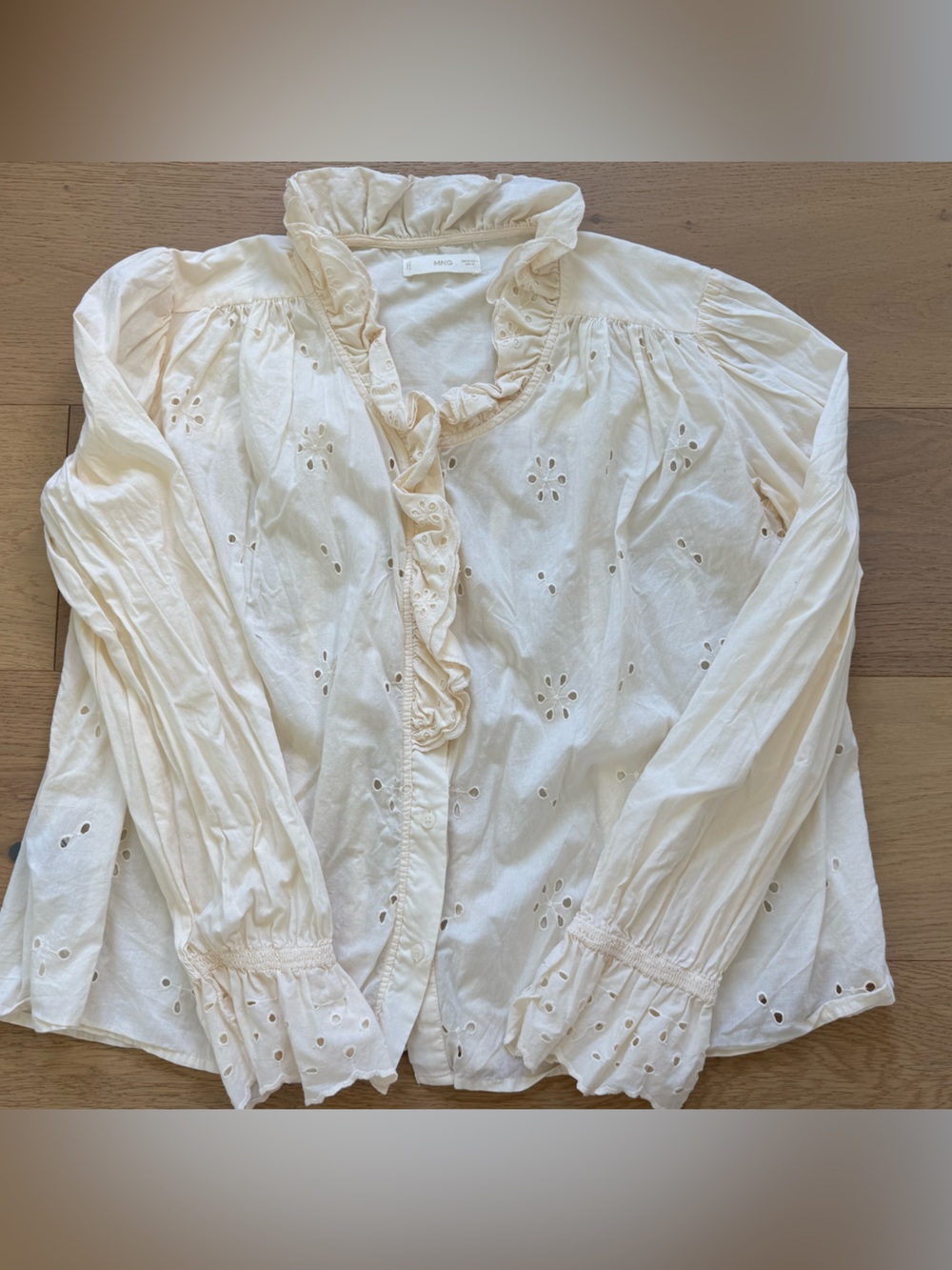 Mango Cream Eyelet Ruffle Front Blouse - Picture 2 of 5